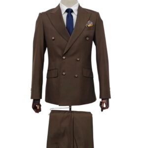 Men’s Brown Double-Breasted Suit – 2-Piece Formal Set with Dress Pants, Wedding Business Wear