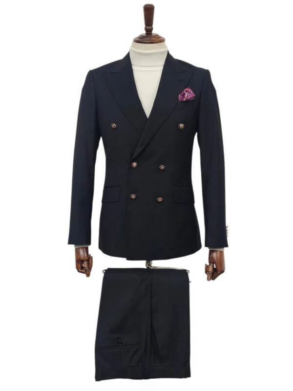 Men’s Dark Navy Double-Breasted Suit – 2-Piece Formal Set with Dress Pants, Wedding Business Wear