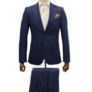 Men’s Denim Blue Suit – 2-Piece Set with Blazer Jacket and Dress Pants, Wedding Business Wear