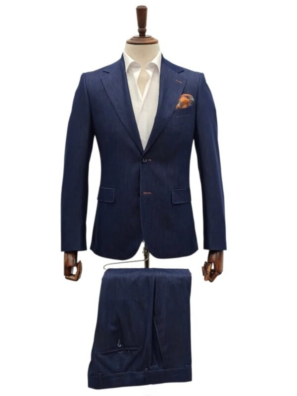 Men’s Denim Blue Suit – 2-Piece Set with Blazer Jacket and Dress Pants, Wedding Business Wear