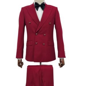 Men’s Wine Red Double-Breasted Suit – 2-Piece Set with Jacket & Dress Pants, Formal Occasion Wear