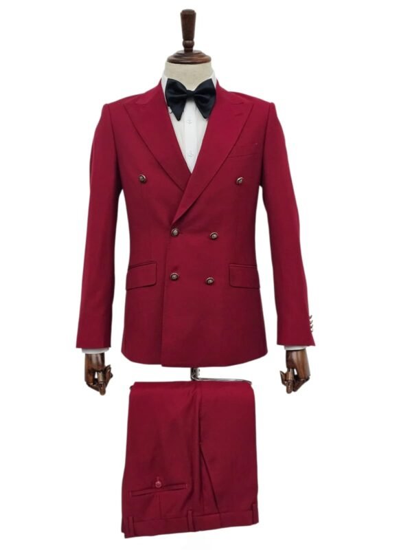 Men’s Wine Red Double-Breasted Suit – 2-Piece Set with Jacket & Dress Pants, Formal Occasion Wear