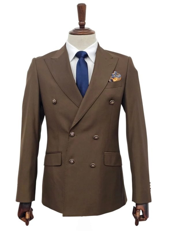 Men’s Brown Double-Breasted Suit – 2-Piece Formal Set with Dress Pants, Wedding Business Wear (3)