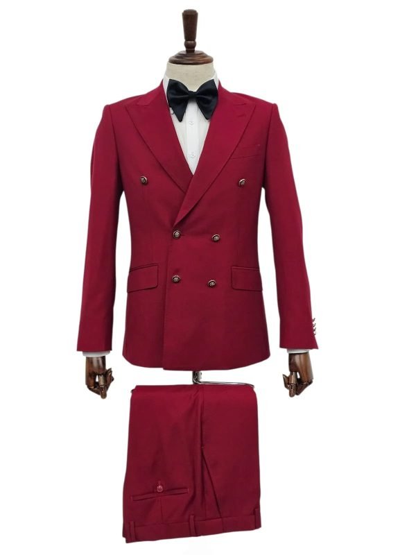 Men’s Wine Red Double-Breasted Suit – 2-Piece Set with Jacket & Dress Pants, Formal Occasion Wear (3)